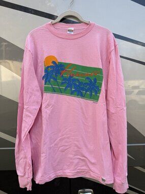 Vintage 70s Crazy Shirts pink Hawaii palm trees beach long sleeve tshirt L